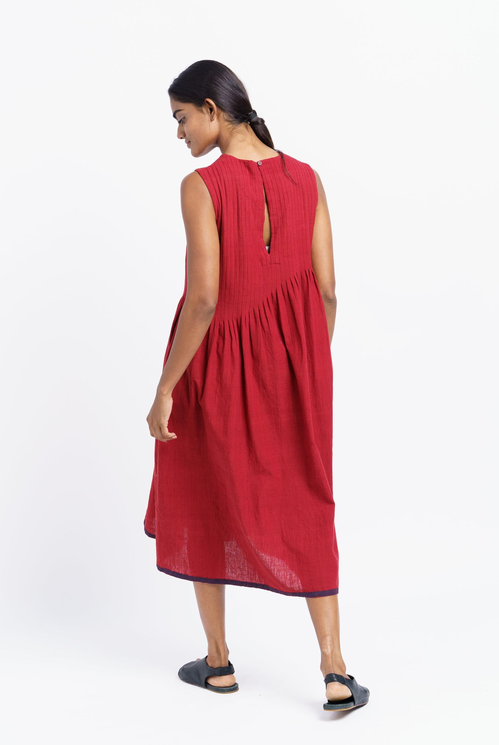 Red pleated midi dress Product Image