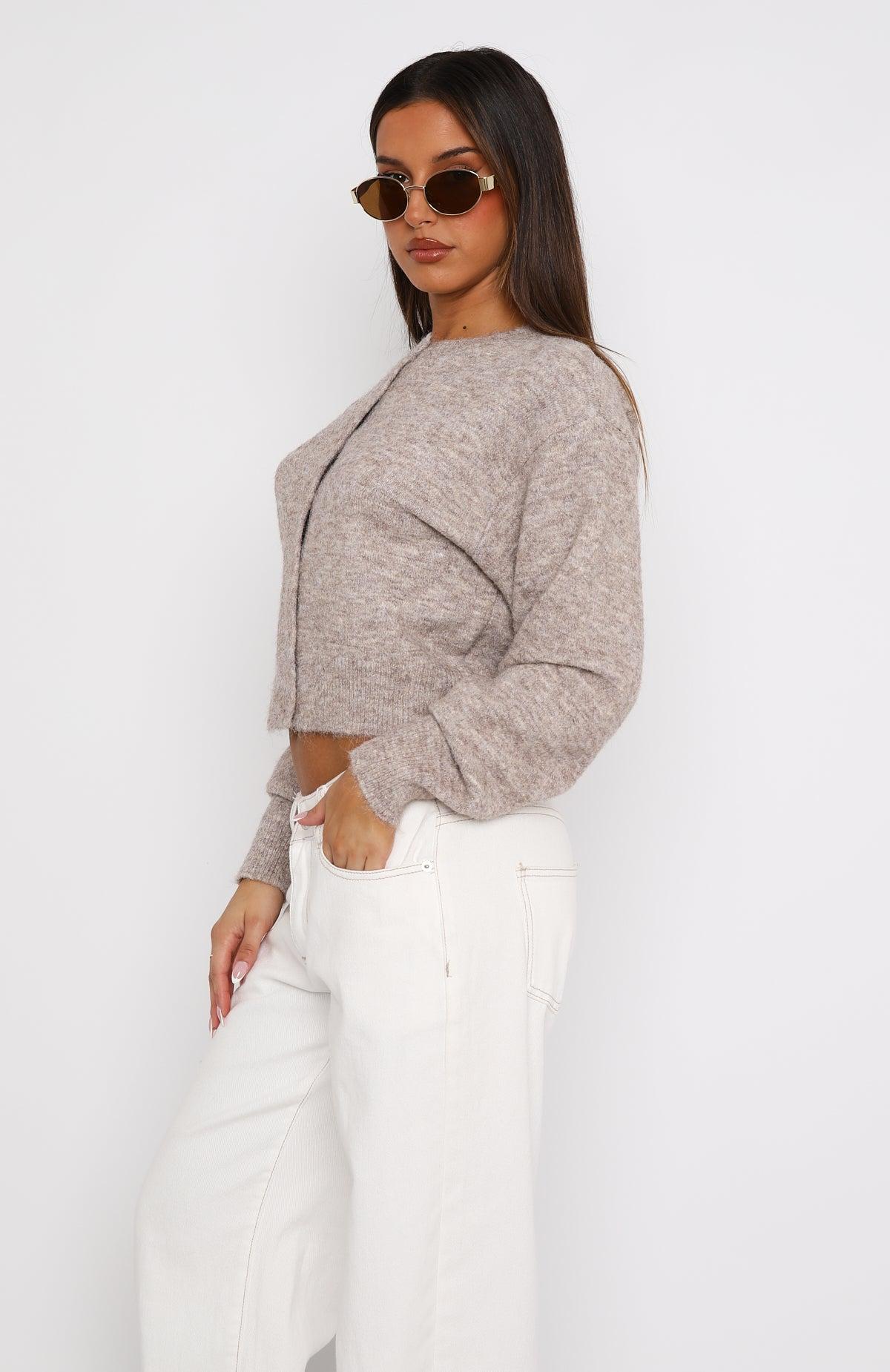 Warm Whispers Knit Cardigan Taupe Product Image
