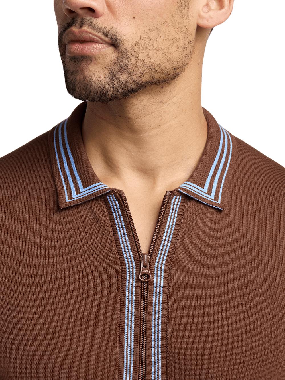 Cotton Full Zip Polo - Brown Product Image