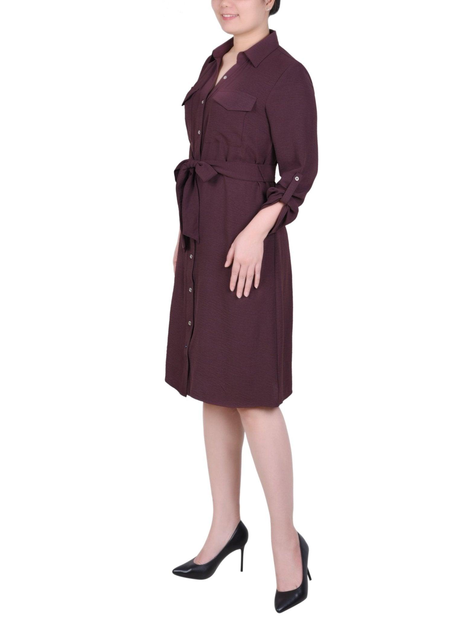 Burnt Olive Long Roll Tab Sleeve Shirtdress Product Image