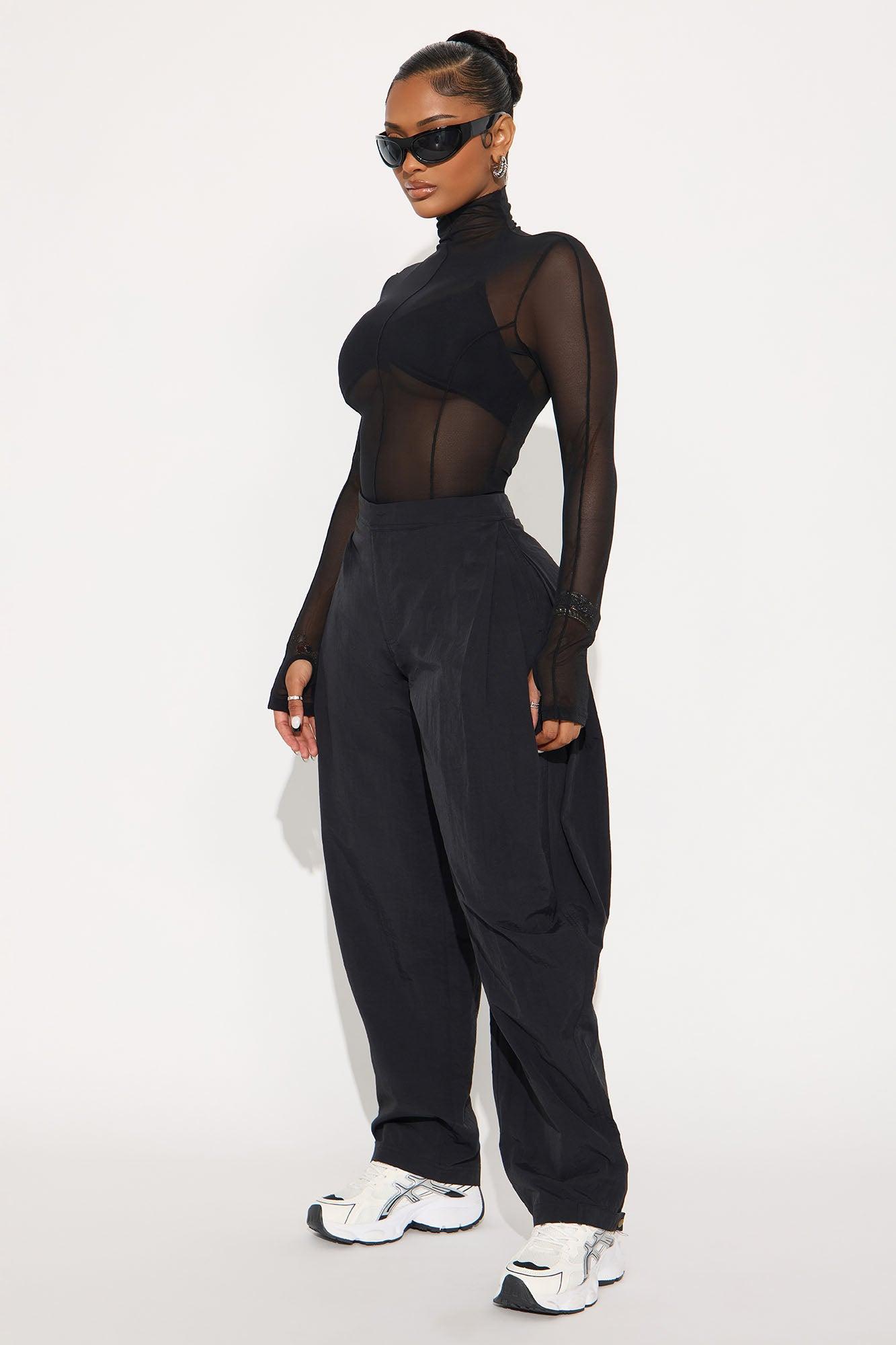 Power Mesh Mock Neck Long Sleeve Top - Black Female Product Image