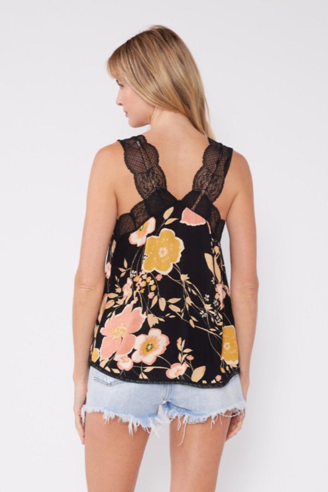 Floral Lace Trim Tank Product Image