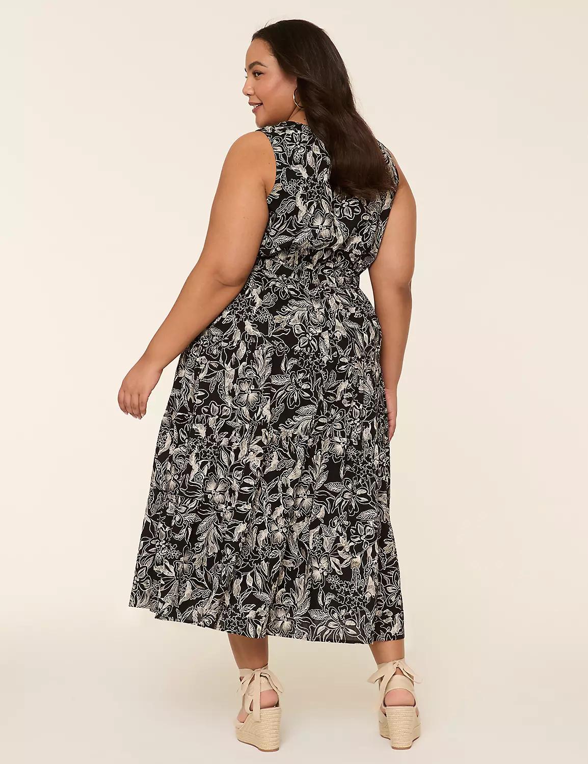 Shirred Scoop-Neck Tiered Maxi Dress Product Image