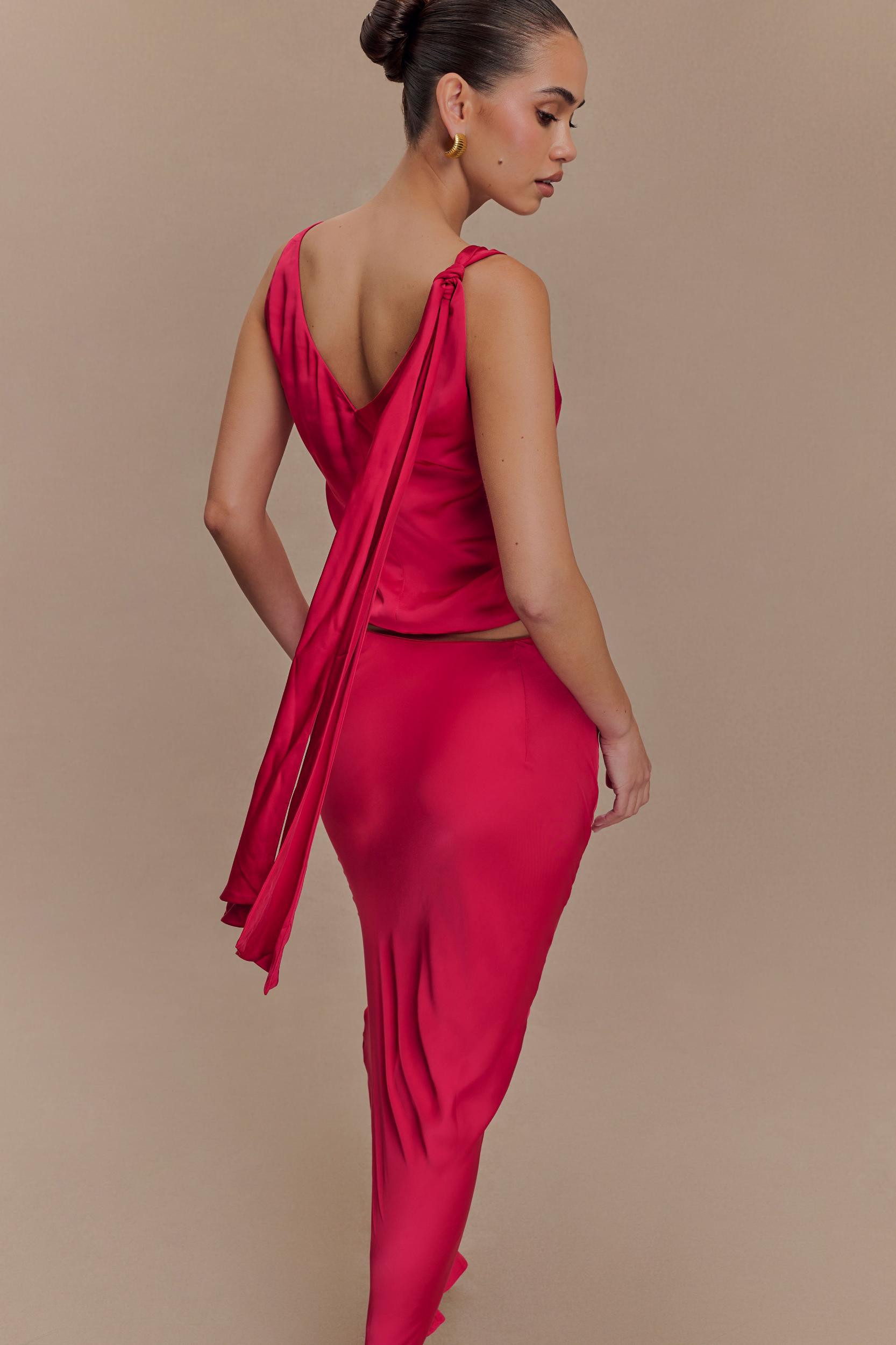 Nicola Satin Tie Sleeveless Top - Pink Cherry Product Image