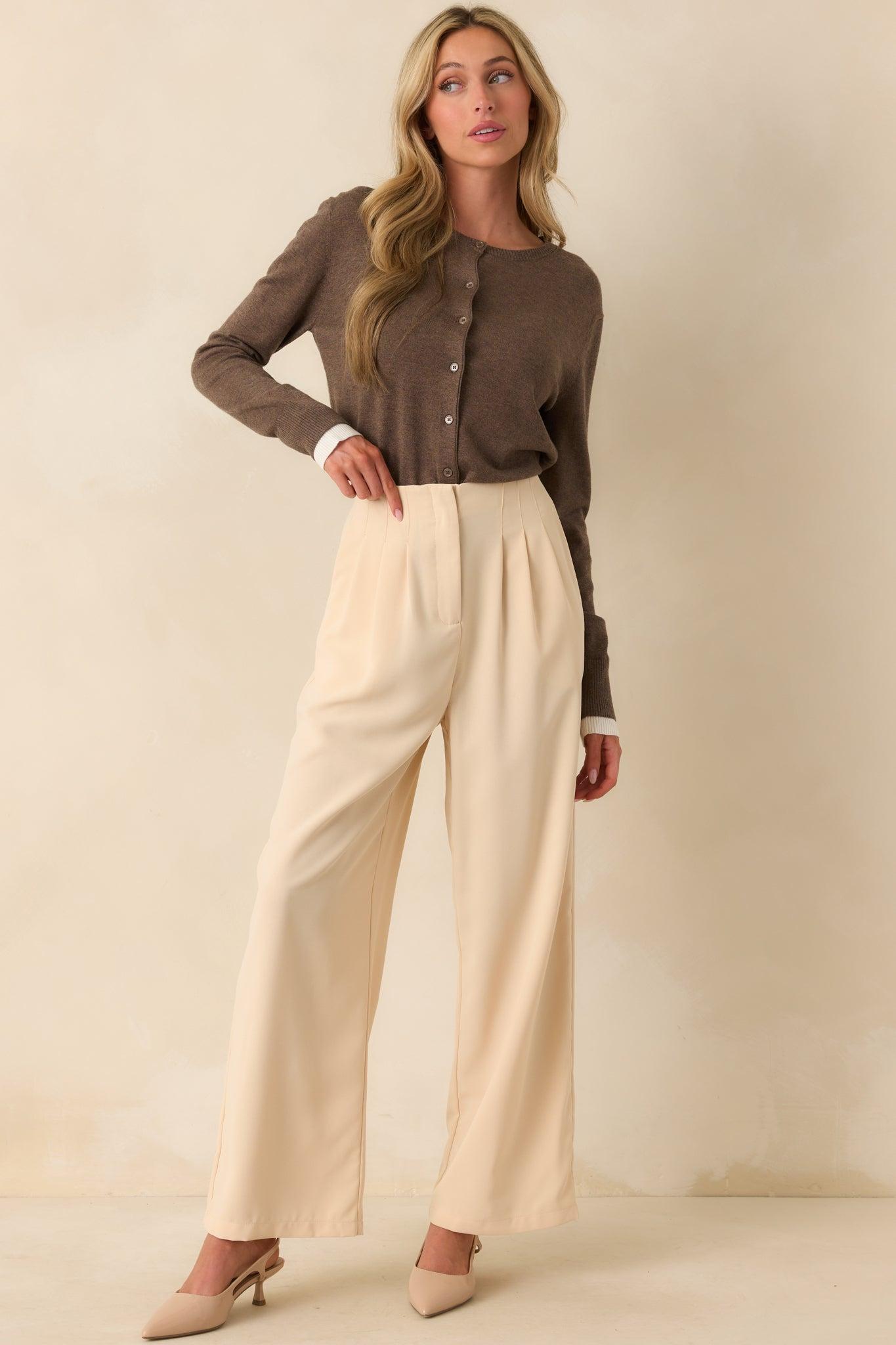 Windy Night Beige Wide Leg Pants Product Image