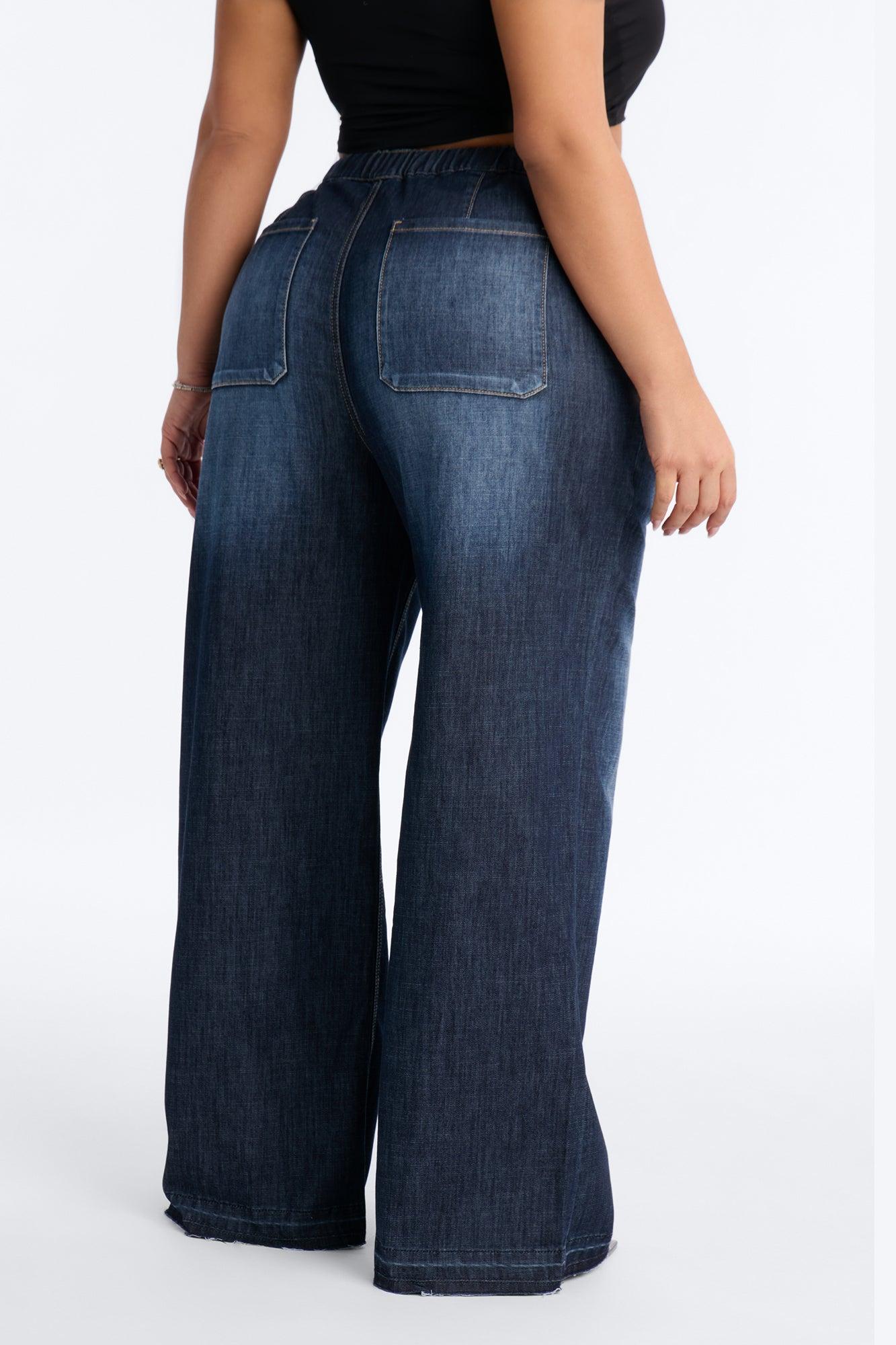 Marina Stretch Crosshatch Tie Waist Jeans - Dark Wash Female Product Image
