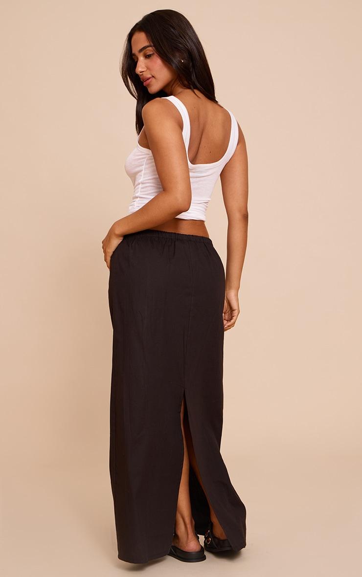 Petite Black Cotton Drawstring Tie Maxi Skirt Product Image