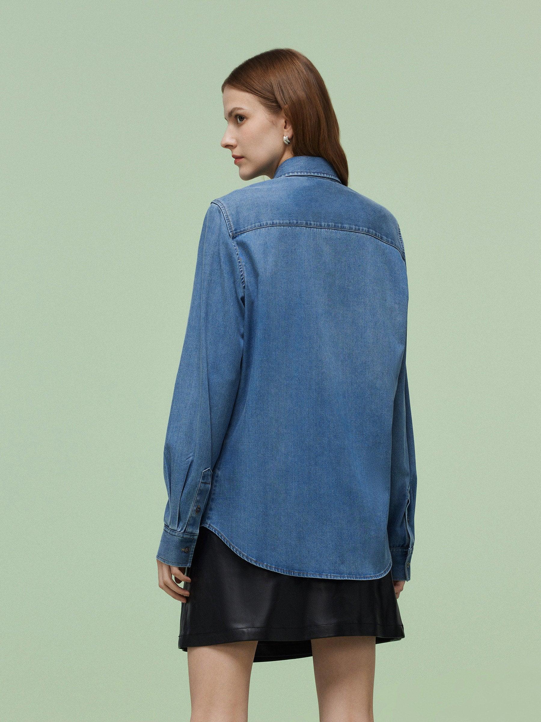 Denim Long Sleeve Women Shirt Product Image