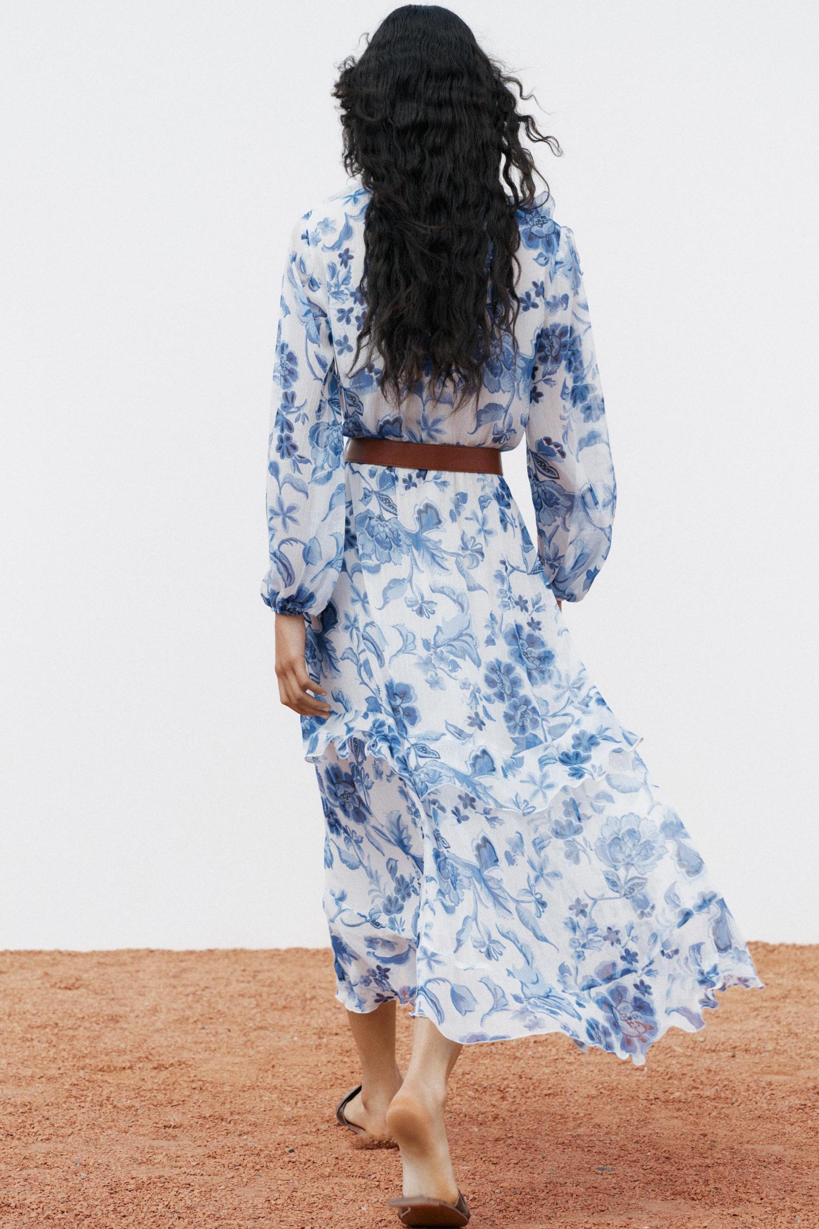 BELTED PRINTED MIDI DRESS Product Image