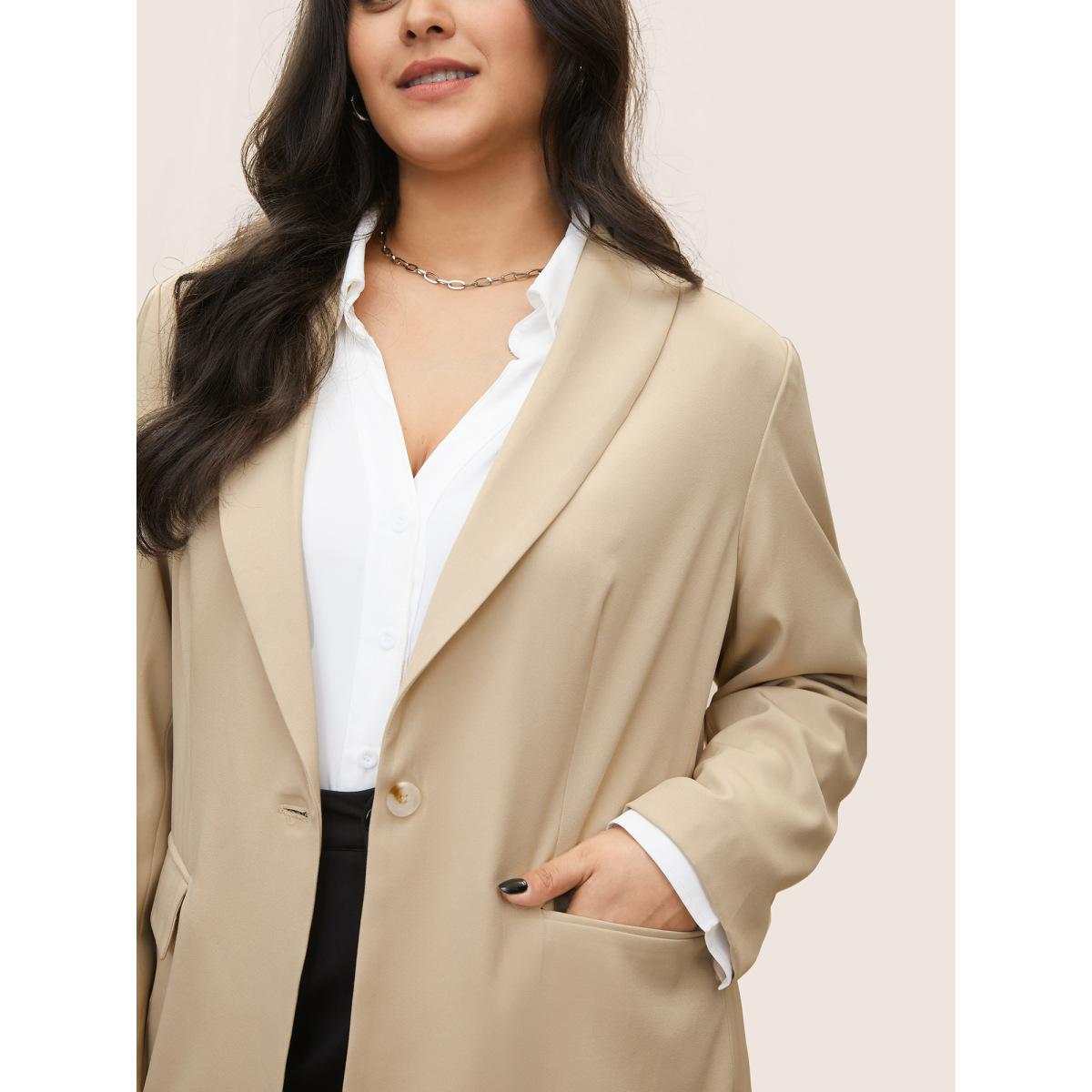 Plus Size Suit Collar Flap Detail Blazer Apricot Women Work Plain Non Sleeve Long Sleeve Suit Collar 22-24/3X Open pocket with flap Workwear Essentials Blazers BloomChic Product Image