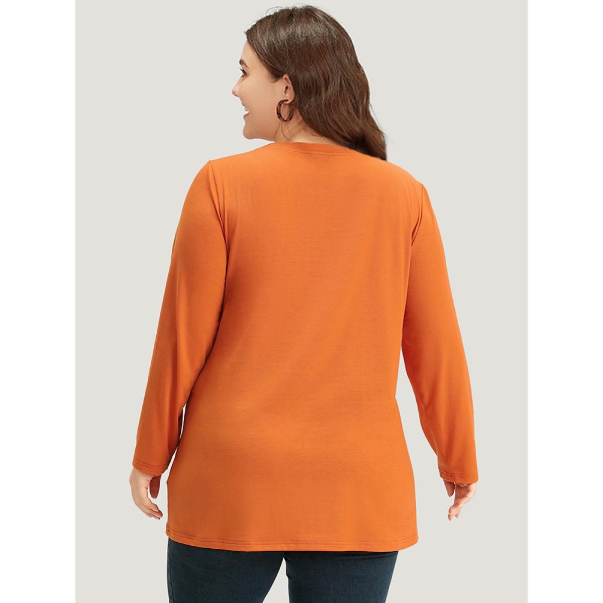 Plus Size Halloween Pumpkin Print Round Neck T-shirt Chocolate Women Casual Printed Halloween Festival-Halloween T-shirts BloomChic 22-24/3X Product Image