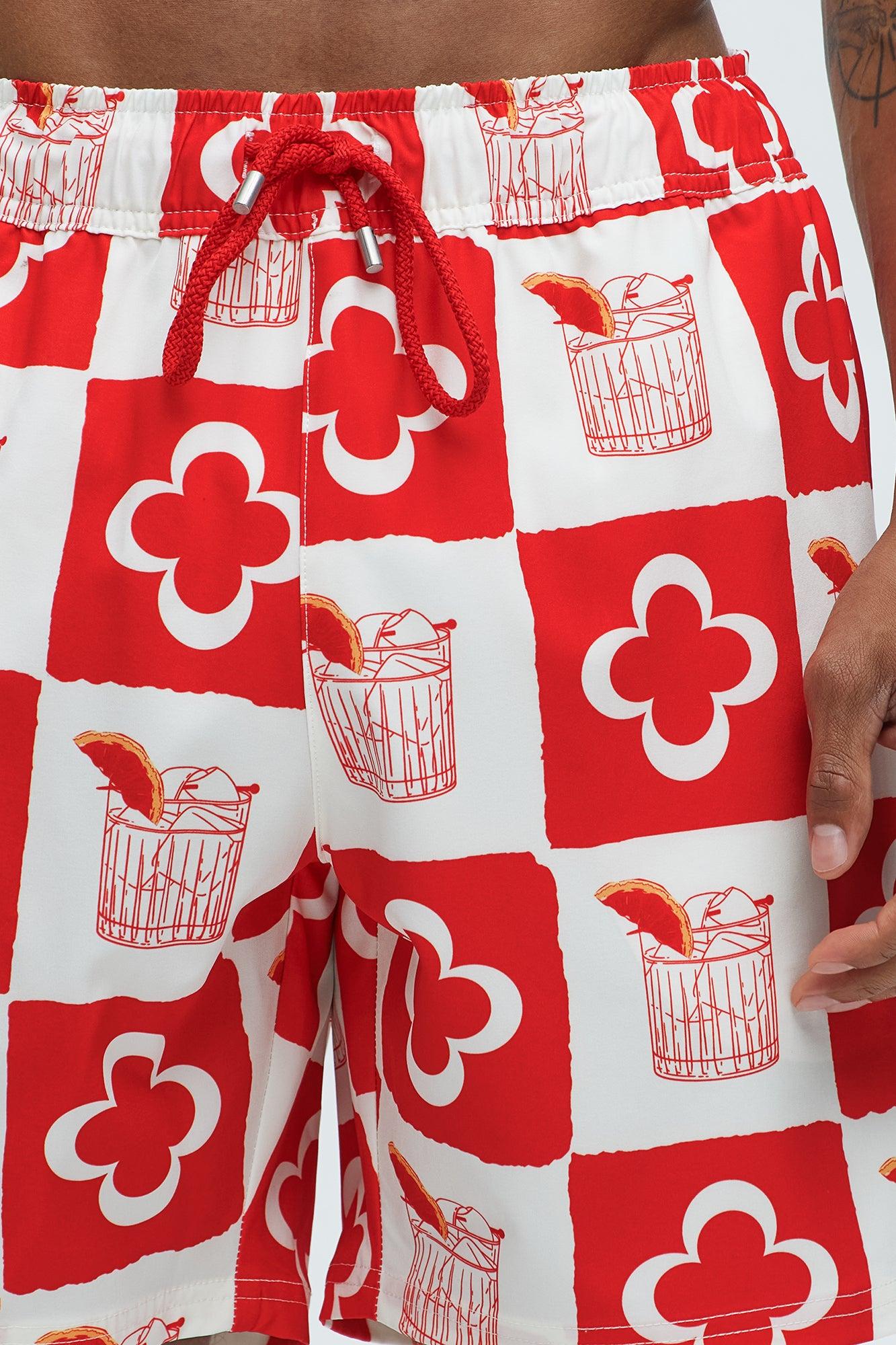 Fancy A Drink Printed Swim Classic Trunk - Red/combo Product Image