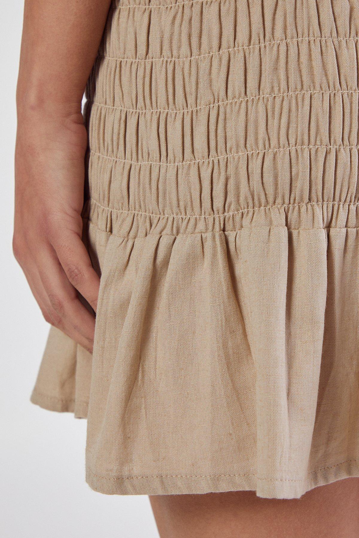 Cotton Shirred Bandeau Ruffle Hem Mini Dress Product Image