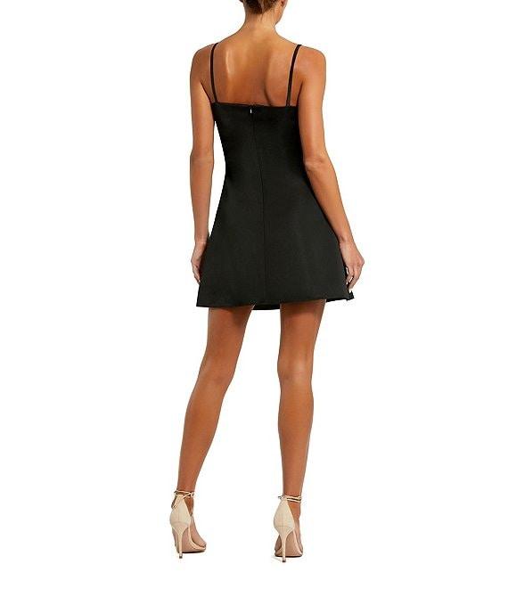 Mac Duggal V-Neck Sleeveless Bow Front Satin A-line Mini Dress Product Image