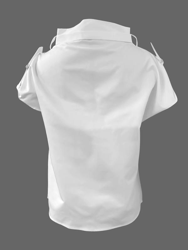 Loose Sleeveless Buckle Solid Color Stand Collar Blouses&Shirts Tops Product Image