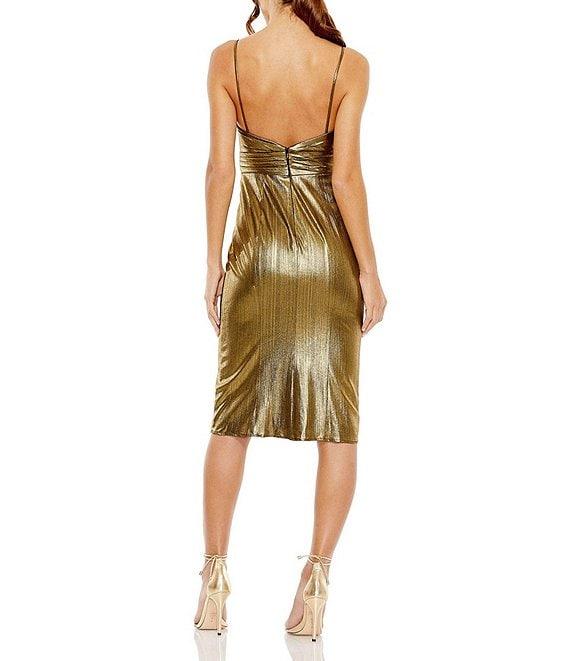 Mac Duggal V-Neck Metallic Midi Dress Product Image