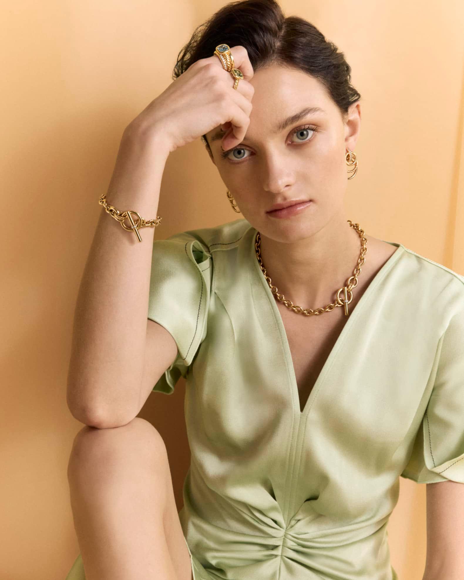 DY Mercer Triple Ring Earrings with Diamonds in 18K Gold, 35mm Product Image