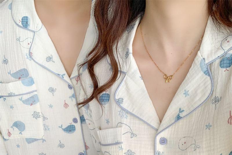 Couple Matching Pajama Set: Long-Sleeve Whale Print Top + Pants Product Image