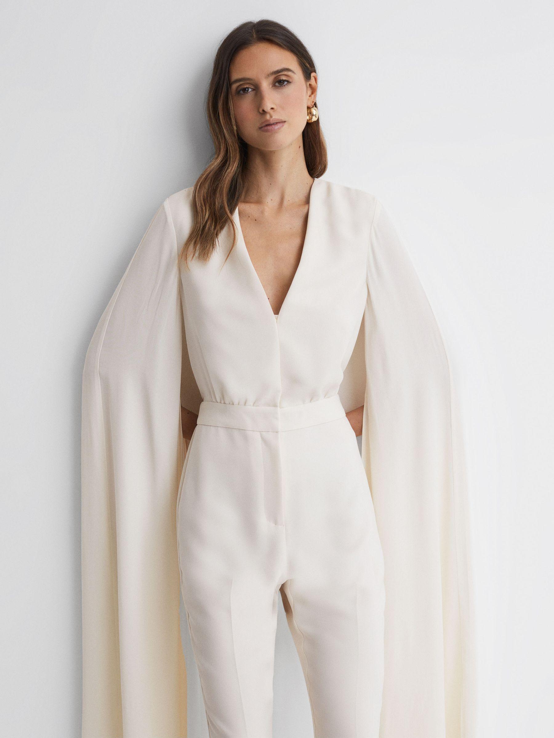Cape Sleeve V-Neck Jumpsuit in Ivory Product Image