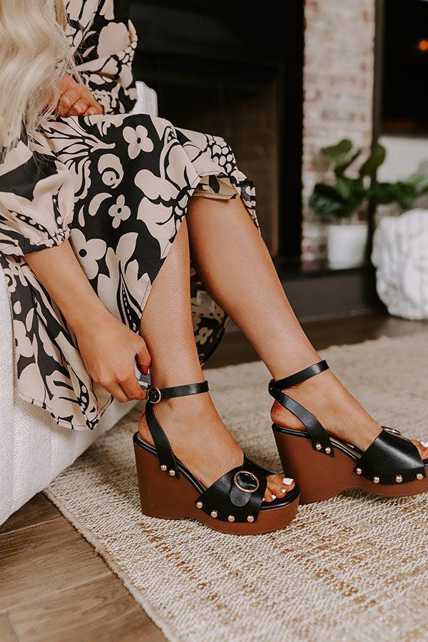 The Trisha Faux Leather Wedge in Black Product Image