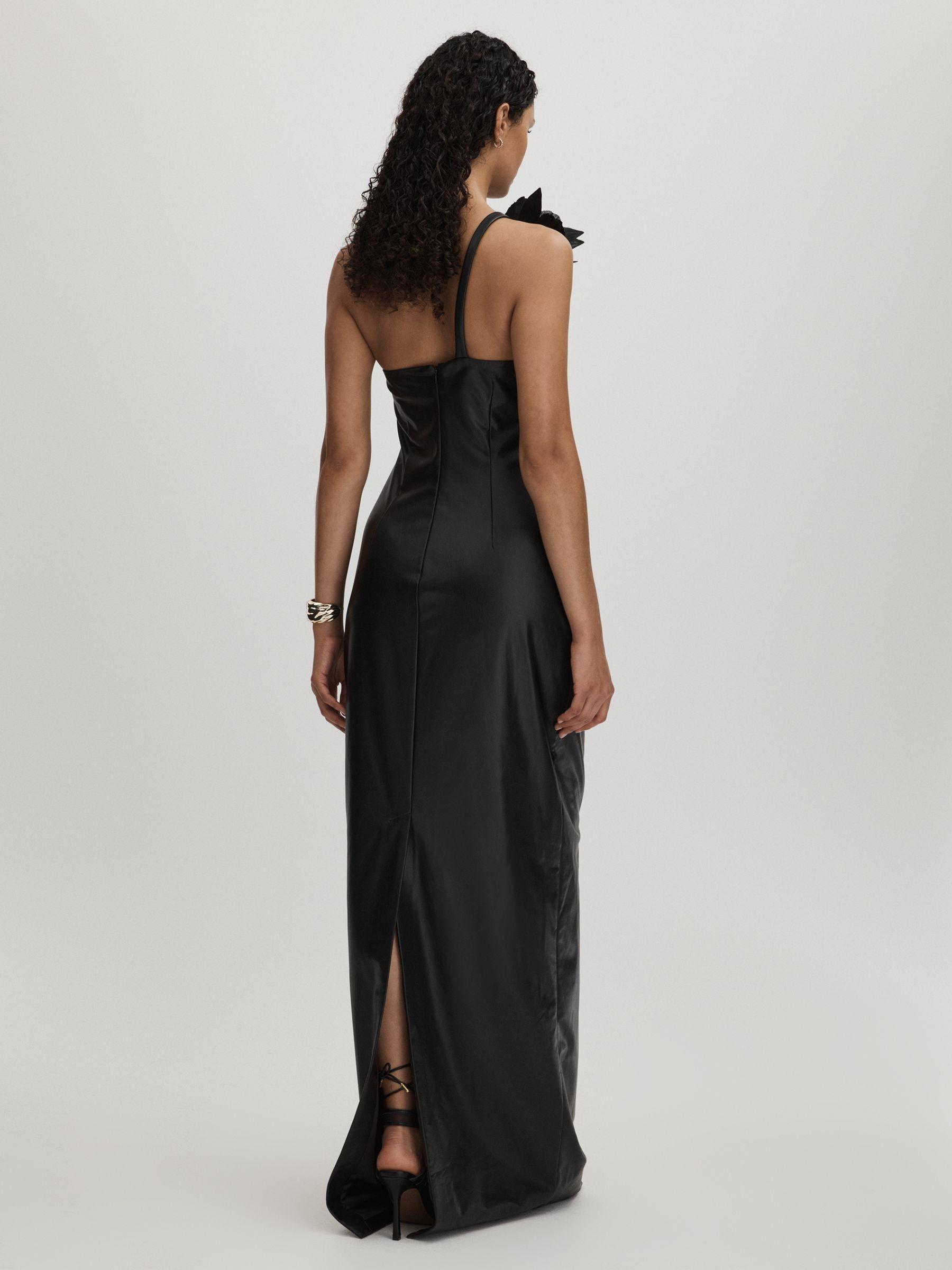Halston Faux Leather One-Shoulder Maxi Dress in Black Product Image