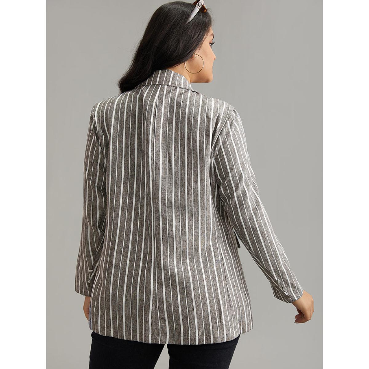 Plus Size Striped Suit Collar Button Up Blazer DimGray Women Dailywear Striped Contrast Sleeve Long Sleeve Suit Collar 10/M Pocket Casual Blazers BloomChic Product Image