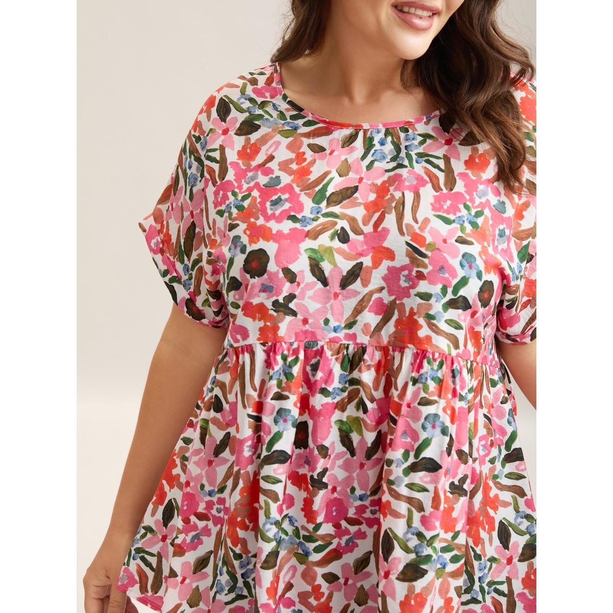 Plus Size Blush Fruit Print Curved Hem Batwing Sleeve Blouse Women Leisure Cap Sleeve Round Neck Casual Blouses BloomChic 14-16/1X Product Image