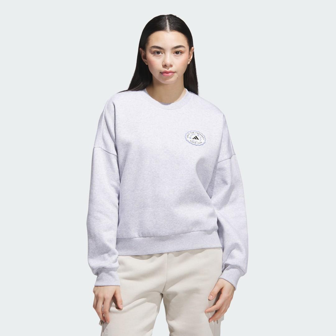 adidas Farmers Market Graphic Sweatshirt Light Grey Heather XS Womens Product Image