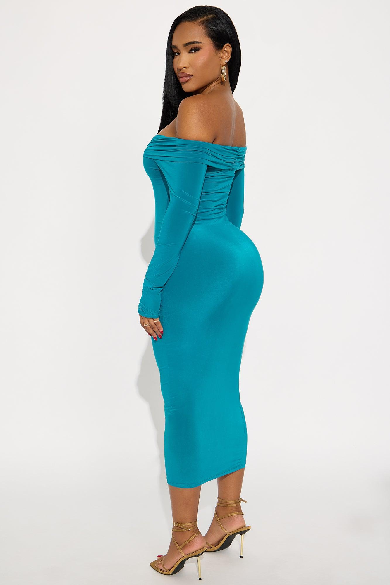 Sabina Off Shoulder Midi Dress - Blue Female Product Image