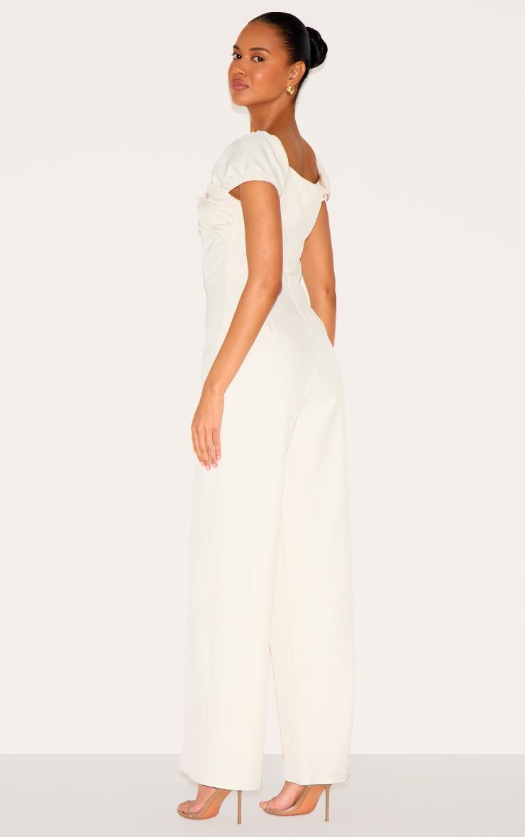 Cream Woven Plunge Straight Leg Jumpsuit Product Image