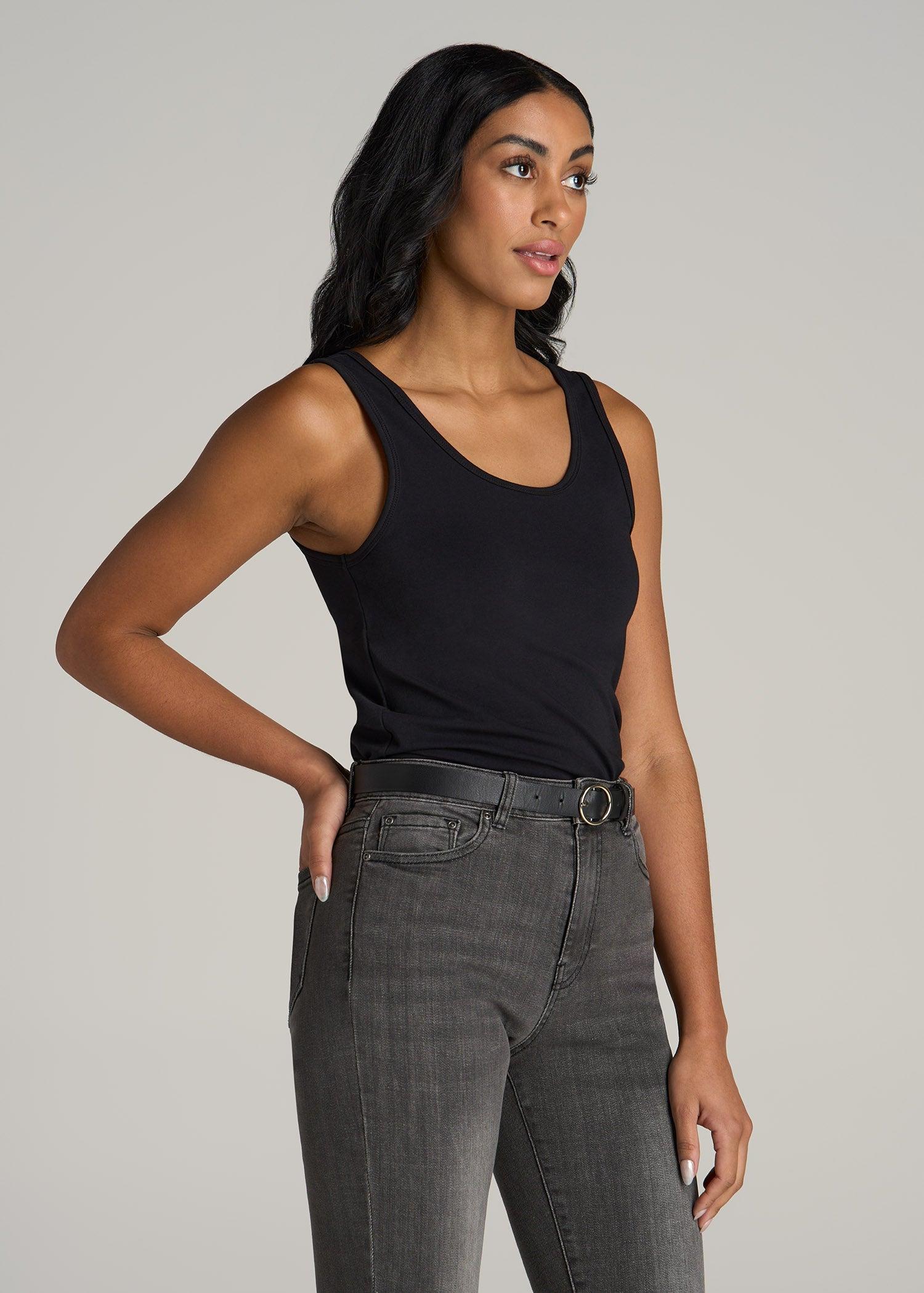 Slim Fit Jersey Tank Top for Tall Women in Black Female Product Image