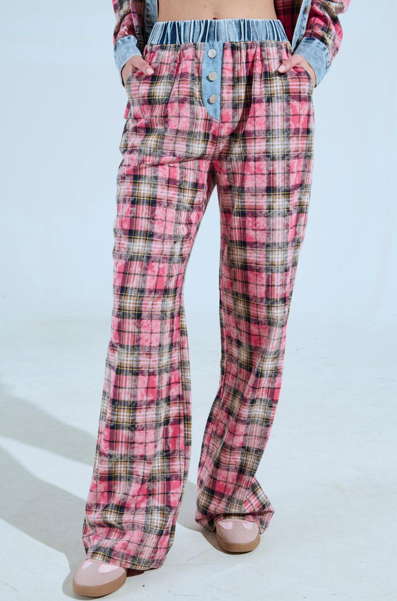 THE ONE PINK PLAID WIDE LEG PANT Product Image