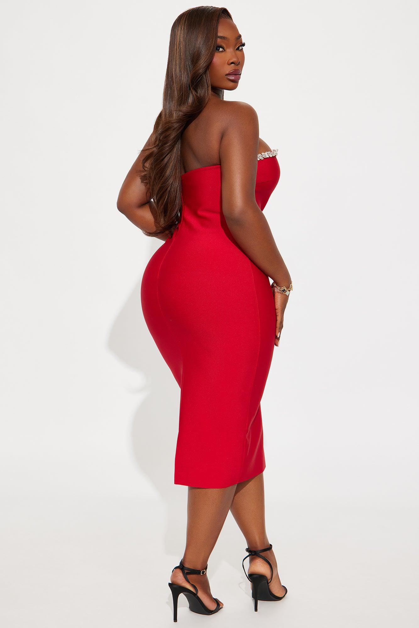 Sweetest Heart Embellished Midi Dress - Red Female Product Image