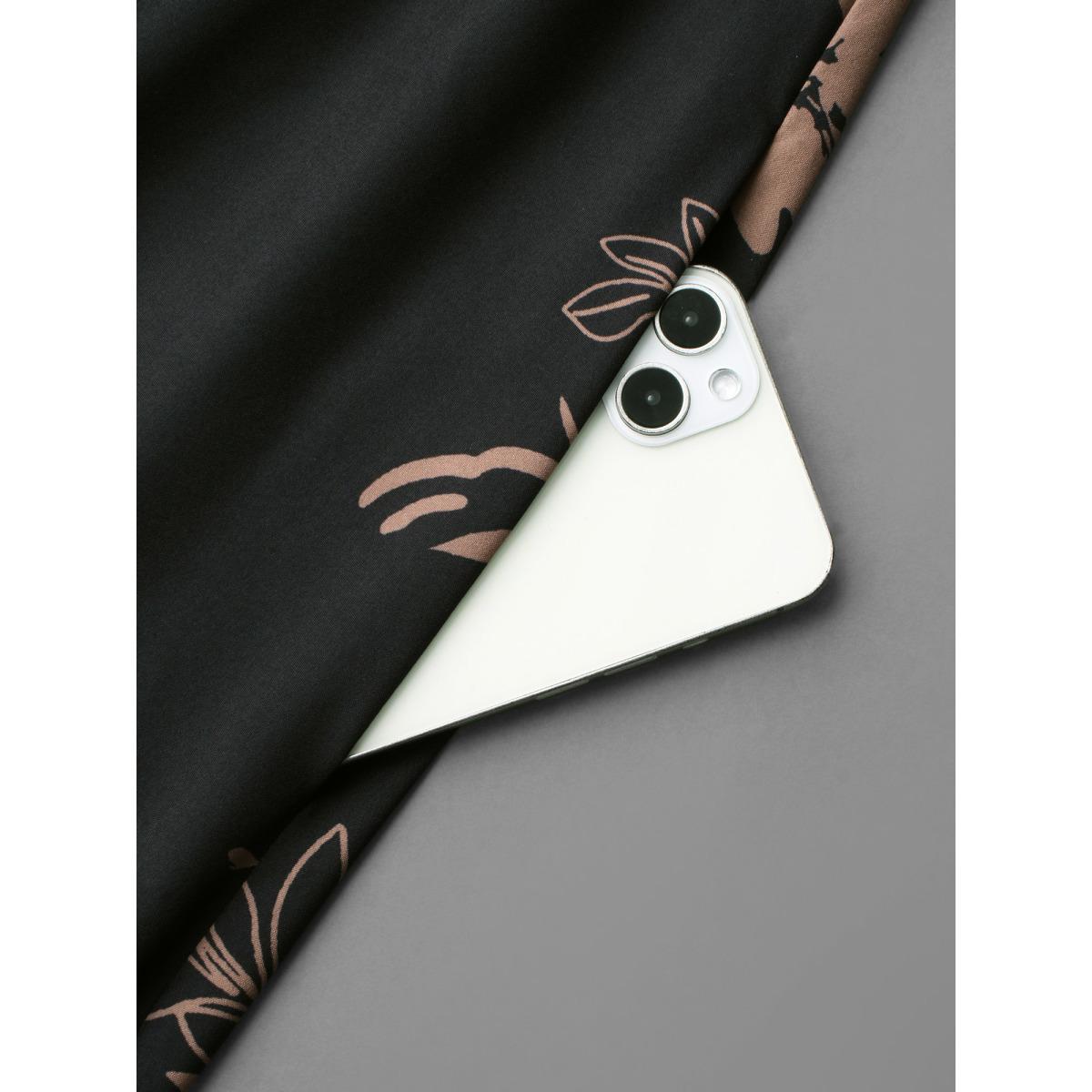 Plus Size Floral Square Neck Pocket Midi Dress Black Women Elegant Non Square Neck Long Sleeve Curvy BloomChic 18-20/2X Product Image