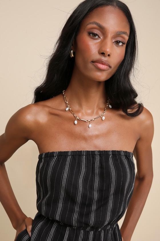 Lovely Comfort Black Striped Strapless Romper Product Image