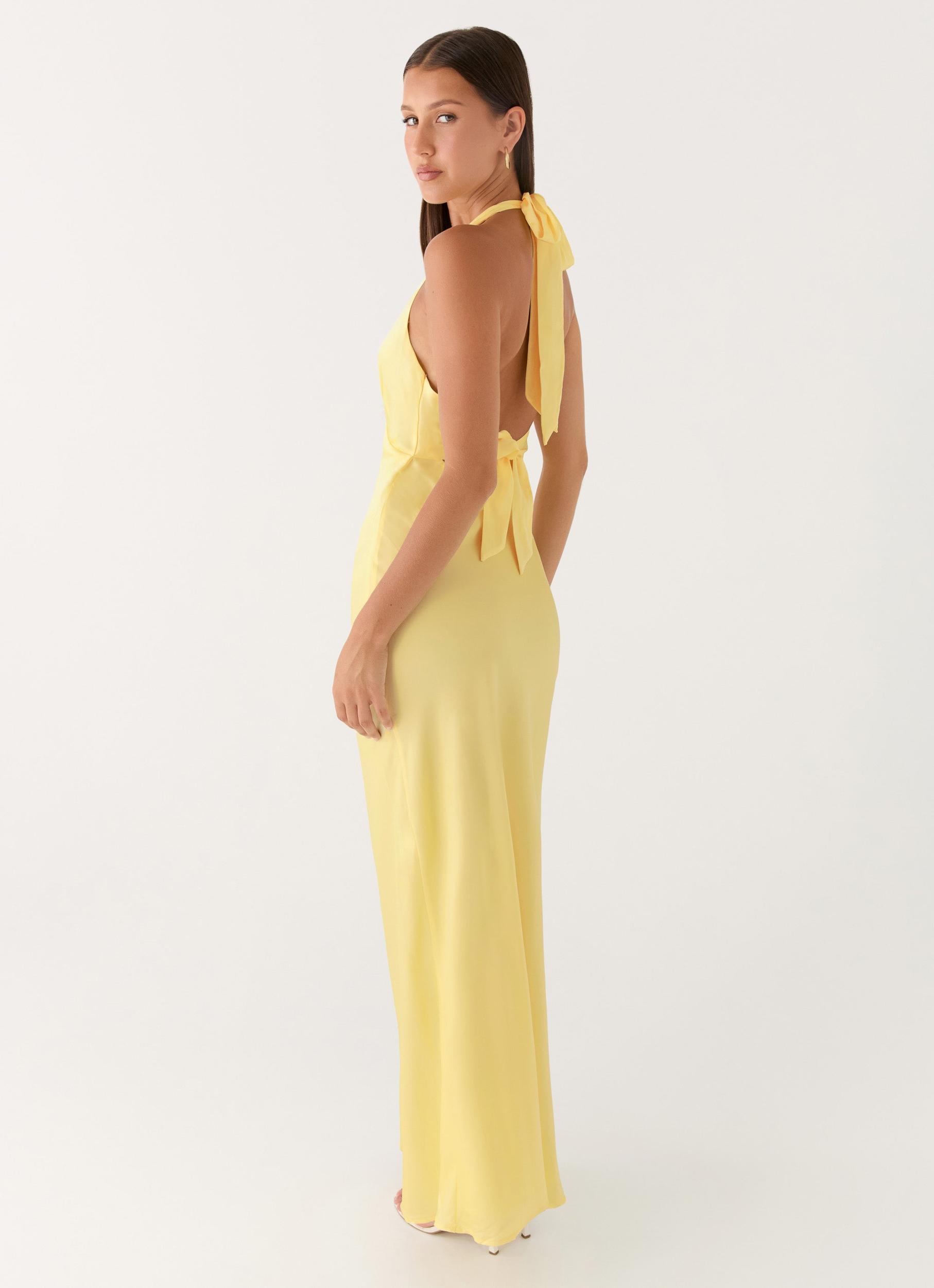 Heavy Hearted Satin Maxi Dress - Lemon Product Image