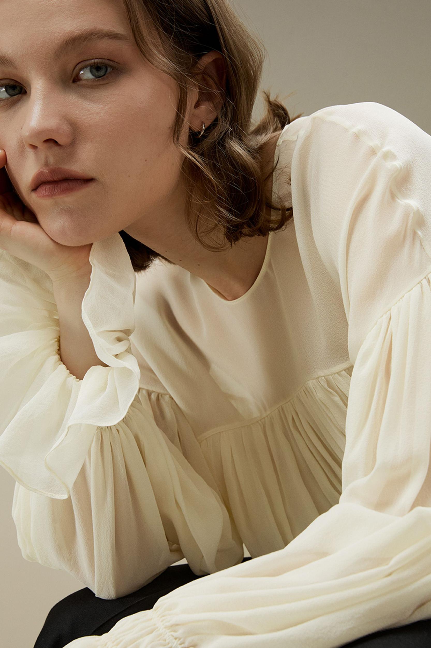 Sheer-shoulder Ruffle Shirt Product Image