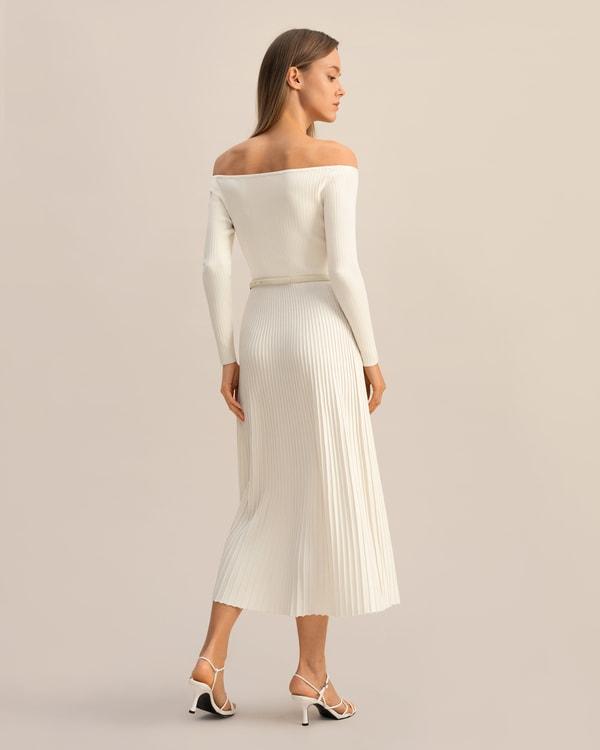 LILYSILK Womens Long Silk Dress | Silk Knitted | Exquisite Vertical Ribbing Dress | Natural White SP Product Image