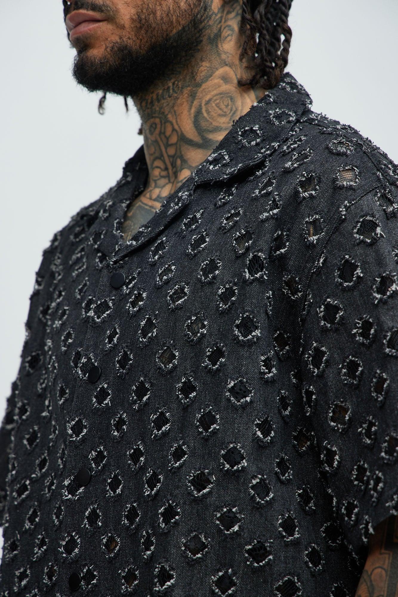 Bravo Cropped Button Up Shirt - Black Product Image