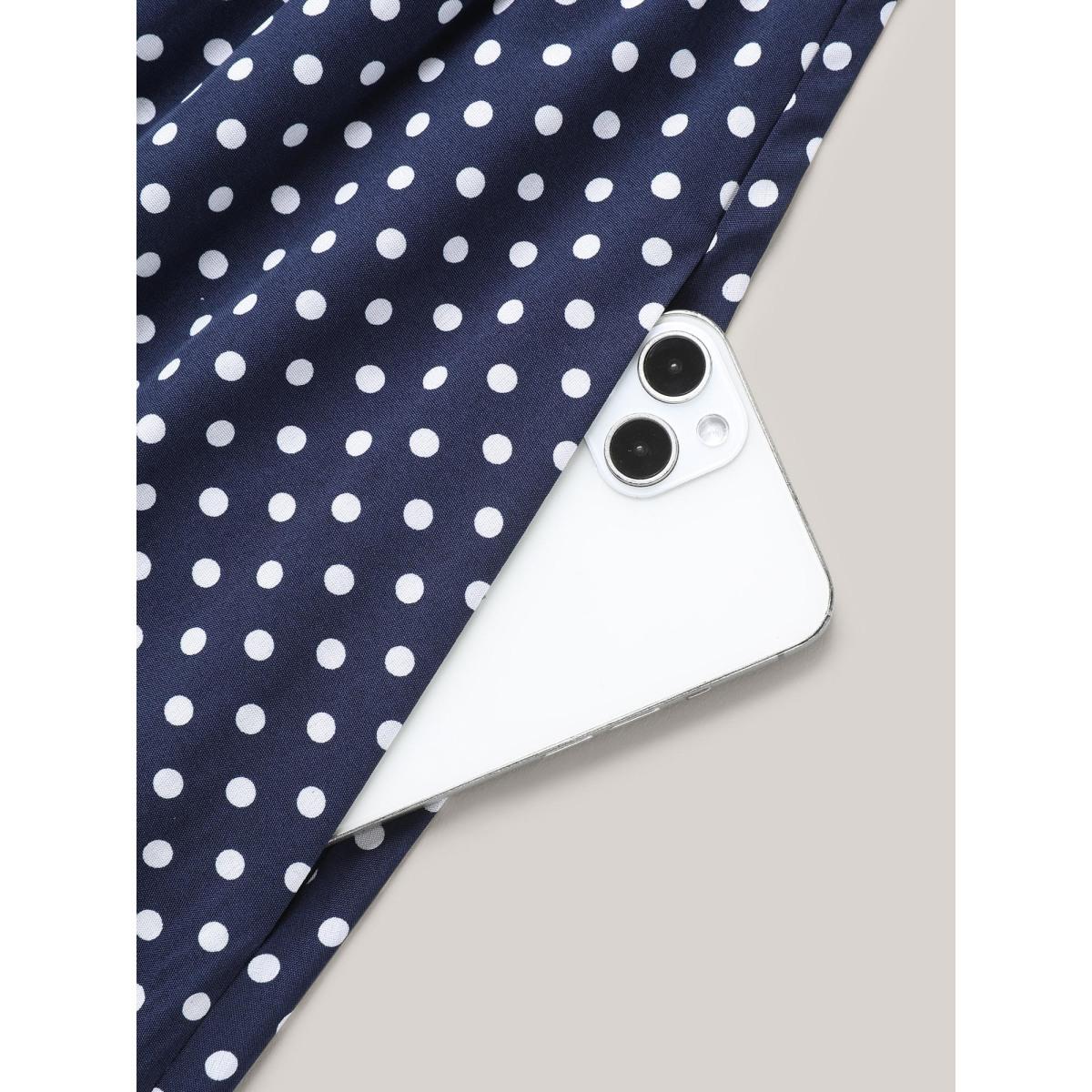 Plus Size Polka Dot Print Slit Sleeve Pockets Midi Dress Midnight Women At the Office Cut-Out Flat collar with V-notch Short sleeve Curvy BloomChic 26/4X Product Image