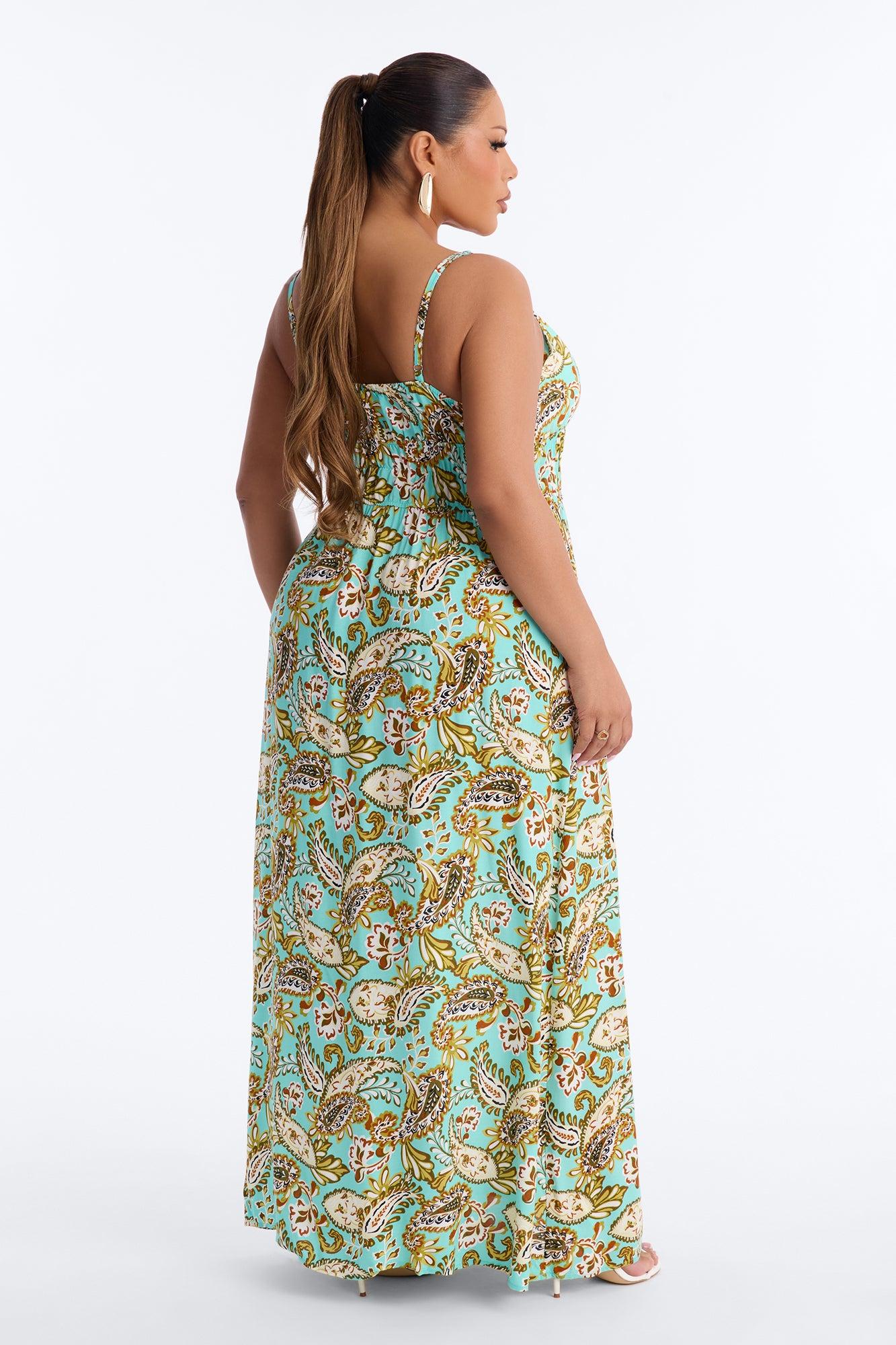Posie Printed Flowy Maxi Dress - Aqua/Combo Female Product Image