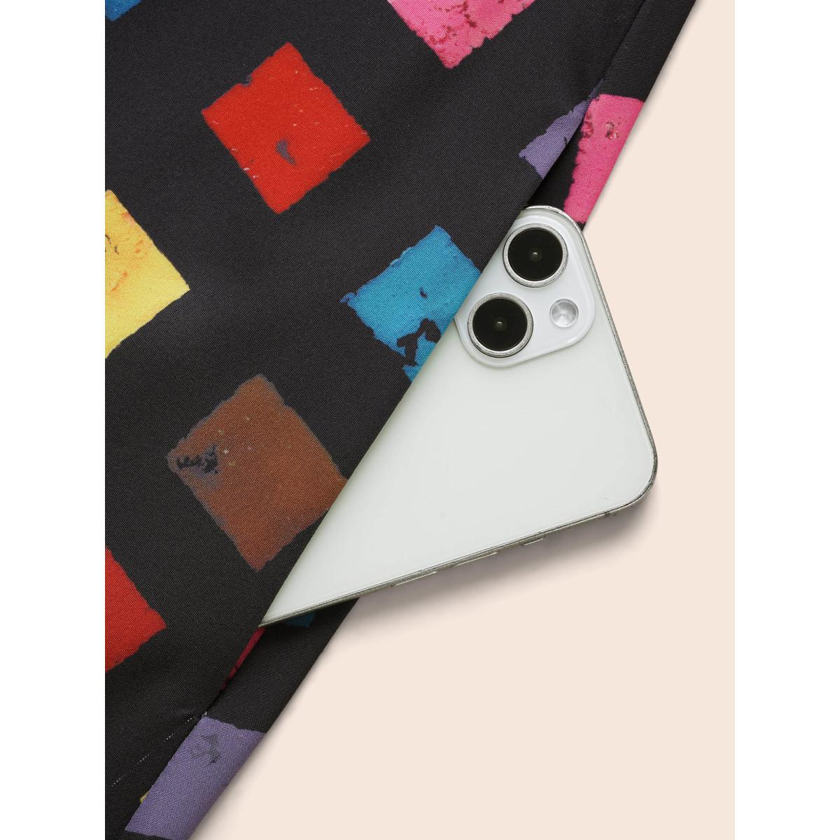 Plus Size Colorblock Contrast Shirred Lantern Sleeve Dress BlackFlower Women Casual Shirred V-neck Elbow-length sleeve Curvy BloomChic 12/L Product Image