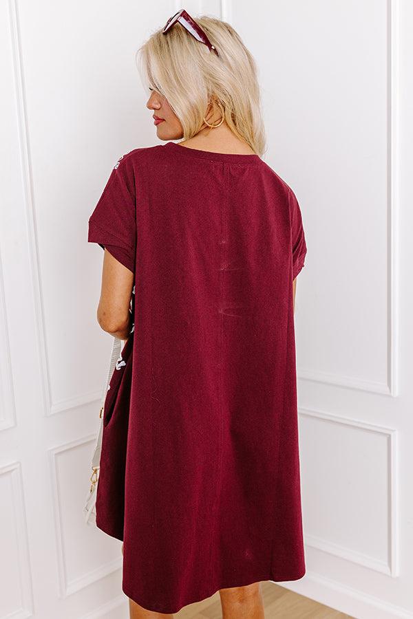 School Spirit Sequin Embroidered Mini Dress in Texas Maroon Product Image