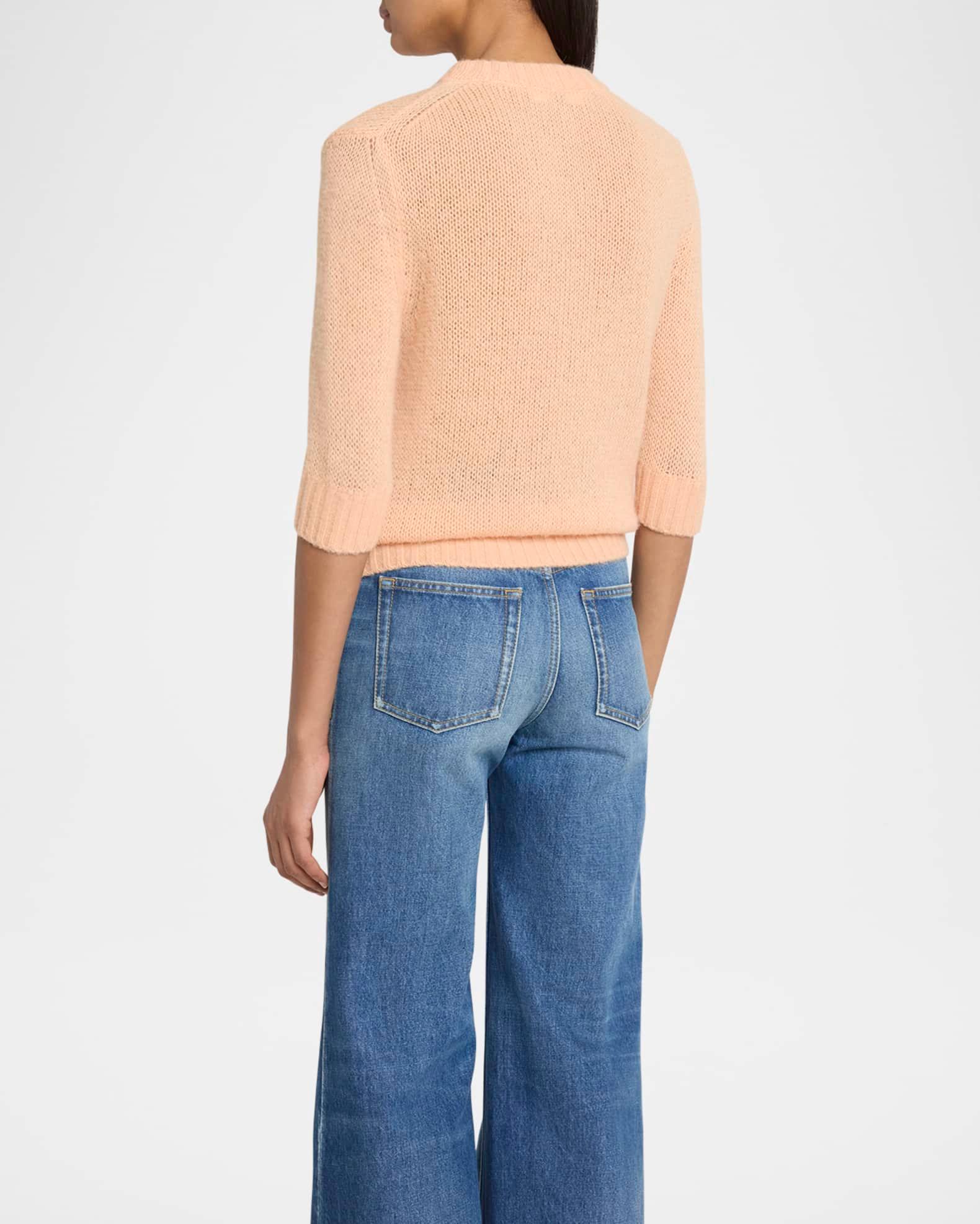 Logo Embroidered Open-Knit 3/4-Sleeve Sweater Product Image