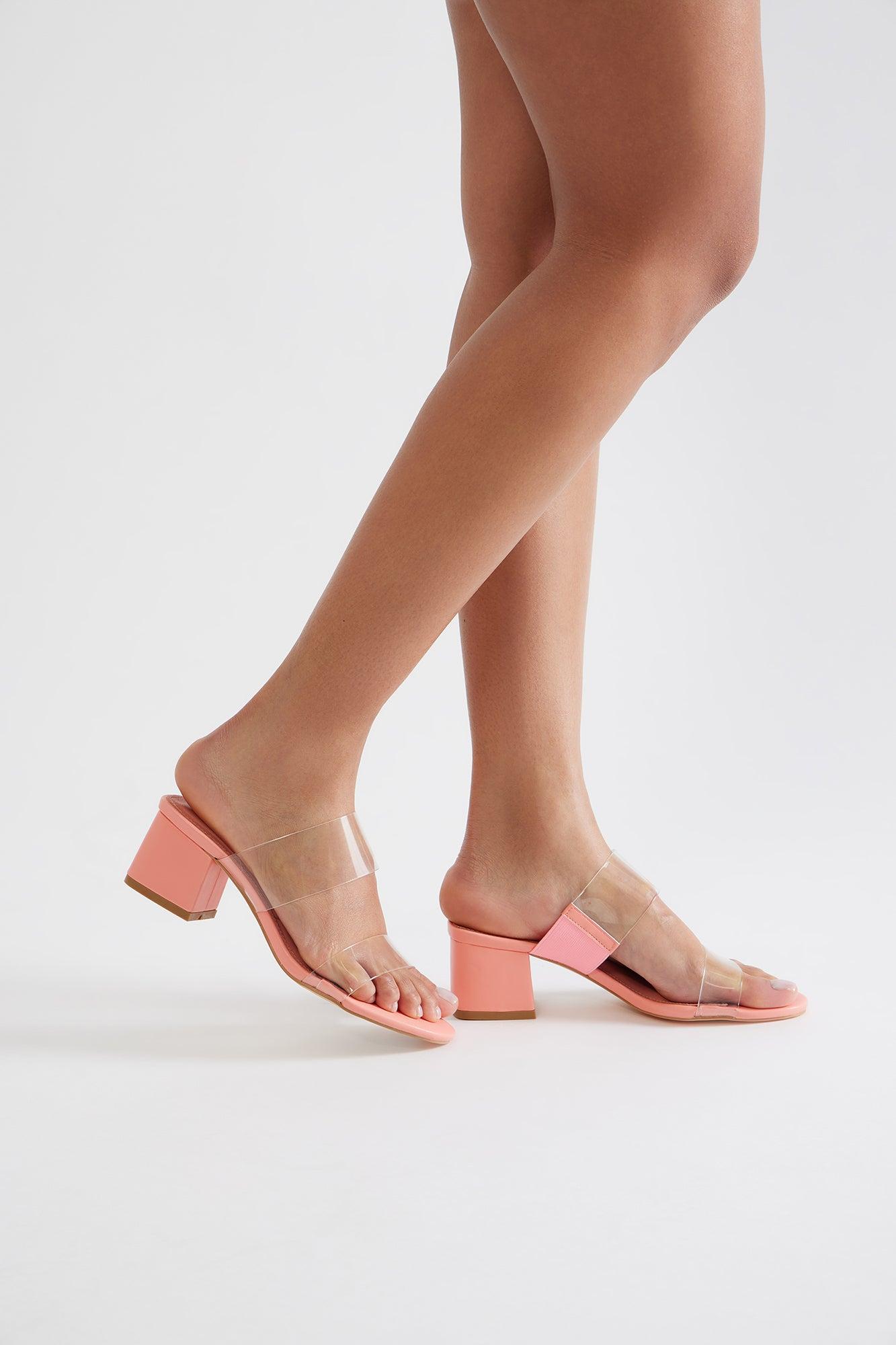 Kimberly Clear Double Strap Heels - Coral Product Image