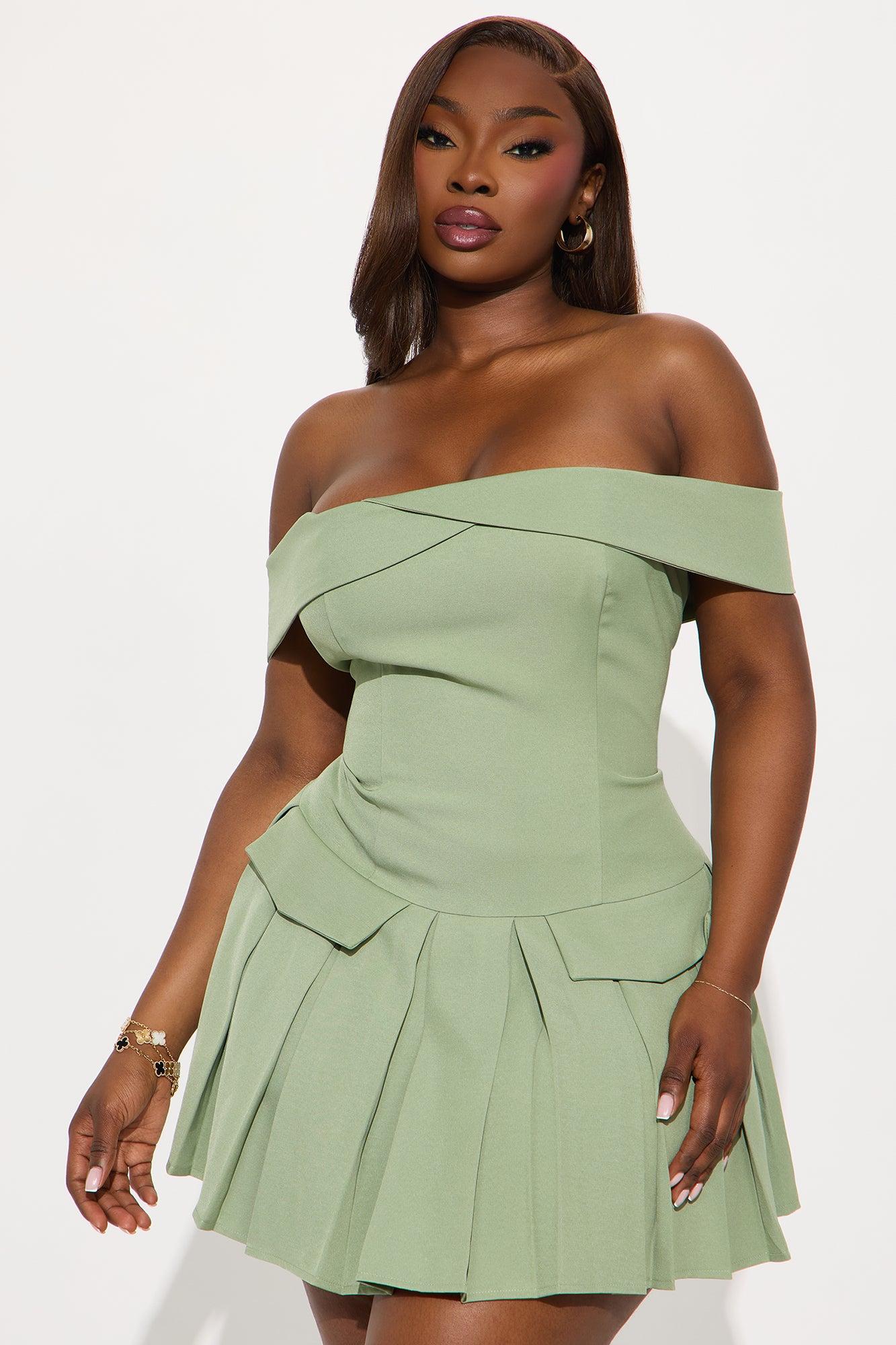 Amani Pleated Micro Mini Dress - Sage Female Product Image