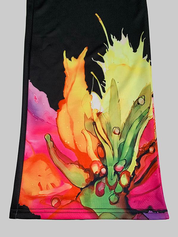 Loose Wide Leg Flower Print Pants Trousers Product Image