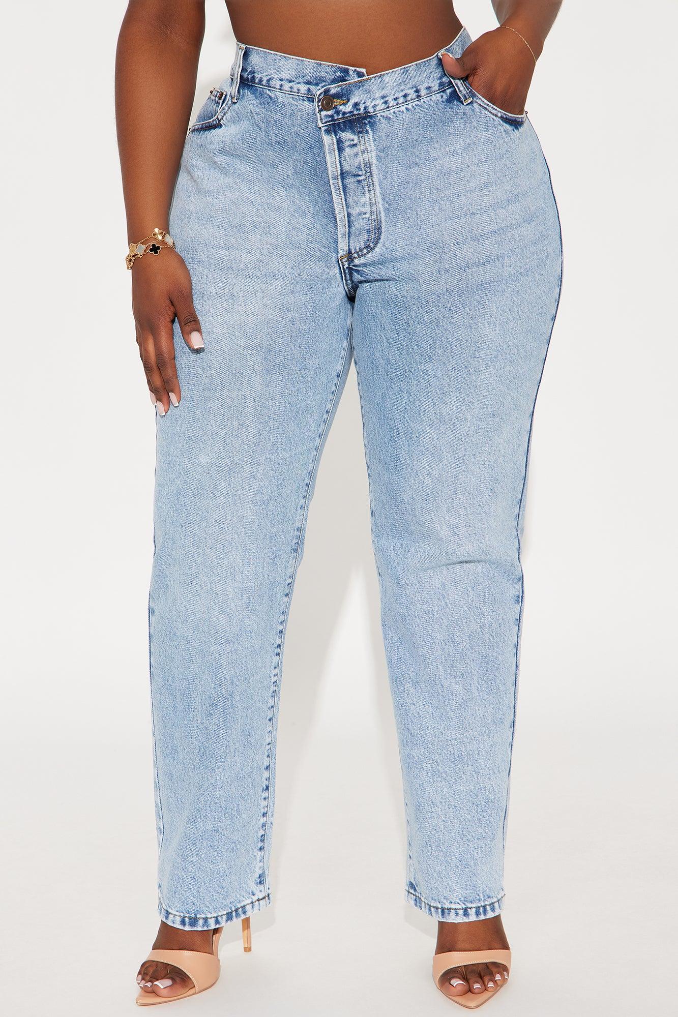 90s Crossover Straight Leg Jeans - Light Blue Product Image