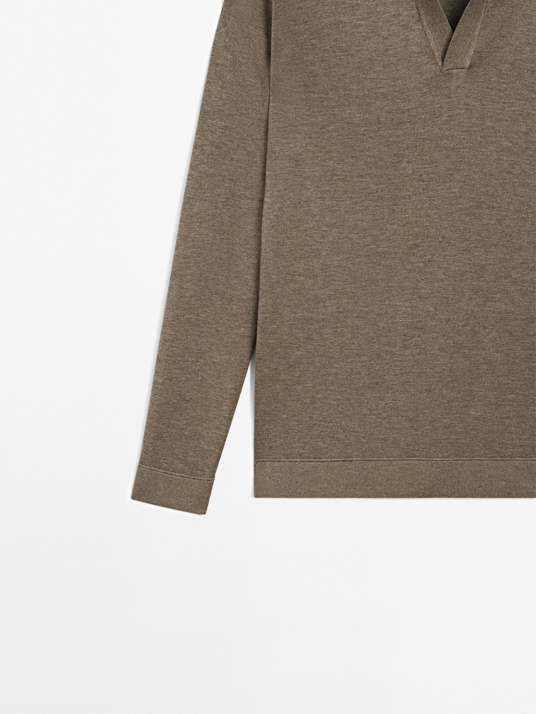 V-neck knit polo sweater Product Image