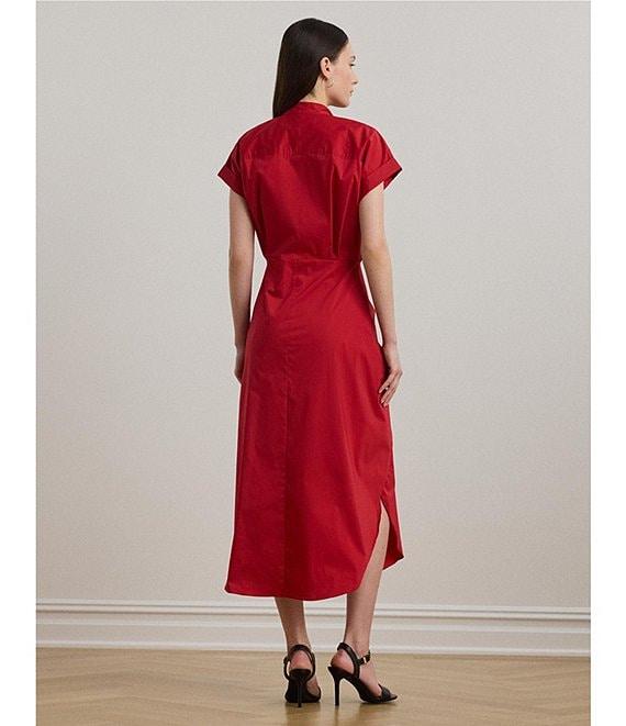 Lauren Ralph Lauren Cotton Blend Banded Collar Short Sleeve Shirt Midi Dress Product Image